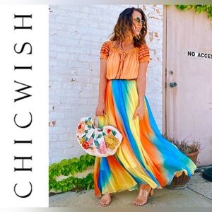 CHICWISH "Sunset" Rainbow Maxi Skirt, NWOT, Size Large (RUNS SMALL)